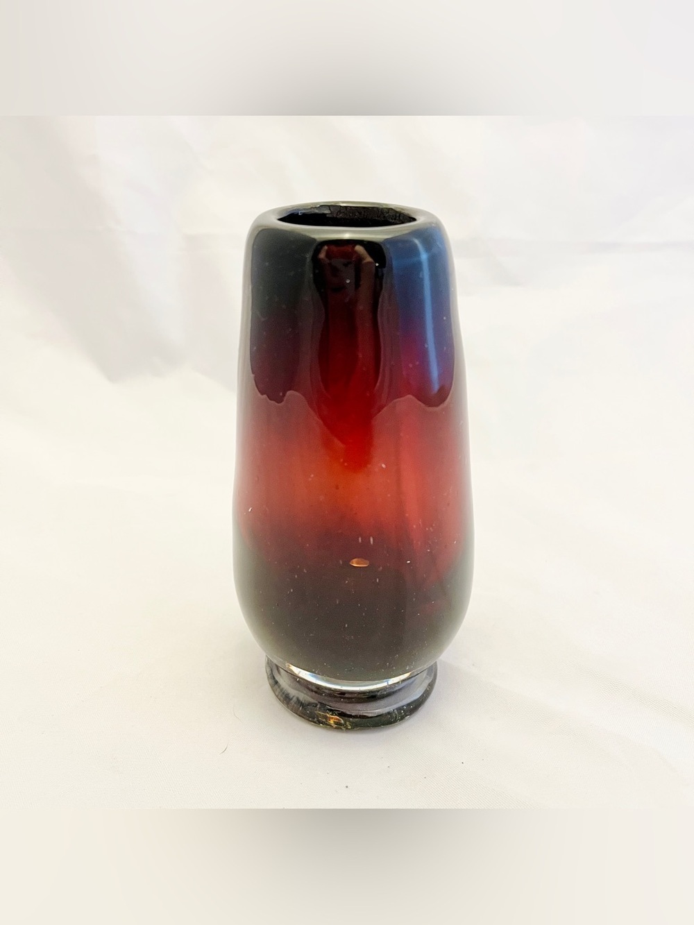 Art Glass Footed Vase, Hand Blown, 6" Red Brownish Color, Vintage EUC